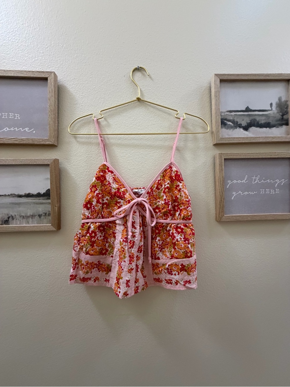 Sienna Sky Pink Orange Floral Tie-Front Cami